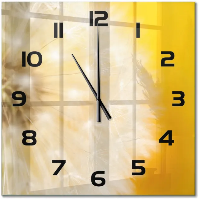 TULUP Wandklok - Paardebloem Gekleurde Glazen Klok - 60x60 cm - Geel Glazen Klok Met Print - Zwarte handen - Vierkante Klok - Moderne Wandklok Glas - Wandklok Glas Decoratie