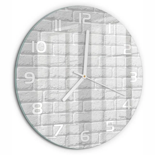 TULUP Wandklok - Bakstenen muur Decoratieve Glazen Klok - fi30 cm - Wit Glazen Wandklok Design - Witte handen - Ronde Klok - Glazen Klok Met Print - Wandklok Glas Met Motief
