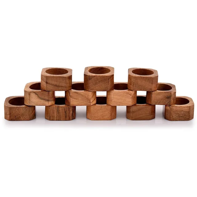 My Ninki ® Set van 12 Houten Servetringen voor Tafeldecoratie en Feestelijke Gelegenheden bruin