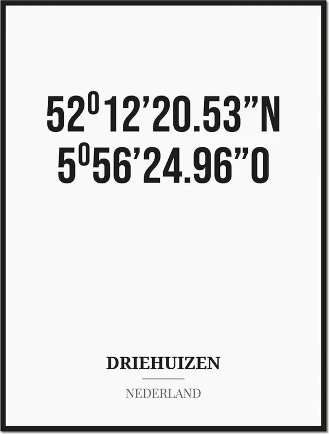 Studio216 Poster/kaart DRIEHUIZEN met coördinaten zwart, wit