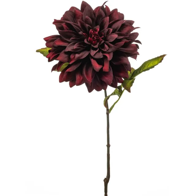Fleurdirect Kunstbloem Dahlia - Textiel/Metaal - Burgundy - 55 cm - Realistisch & Onderhoudsvrij Bordeaux/Rood