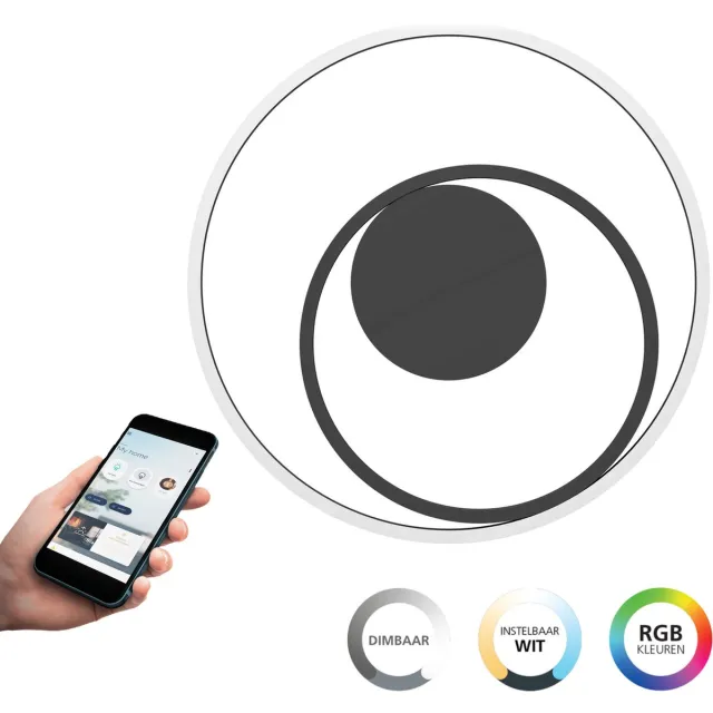 EGLO connect.z Calagrano-Z Plafondlamp - Ø 45 cm - Zwart|Wit - Instelbaar RGB & wit licht - Dimbaar - Zigbee