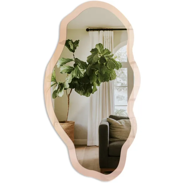 TULUP Pasteltinten Spiegel - Beige Elegante Rechthoekige Wandspiegel - Organische Spiegel - Woonkamer - Minimalistisch - 45x90 cm - Totale afmeting 52x97 cm Pasteltint, Beige