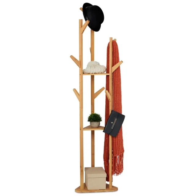 Famanu Staande kapstok in driehoekig ontwerp met 9 haken, bamboe met 2 planken, HxBxD: 168,5 x 47 x 47 cm, garderoberek in naturel