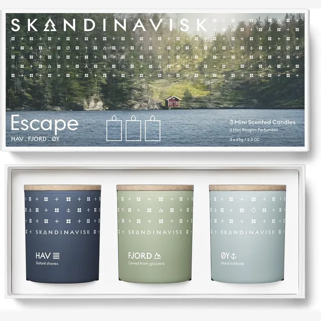 Skandinavisk Escape geurkaars giftset: Oy + Hav + Fjord groen