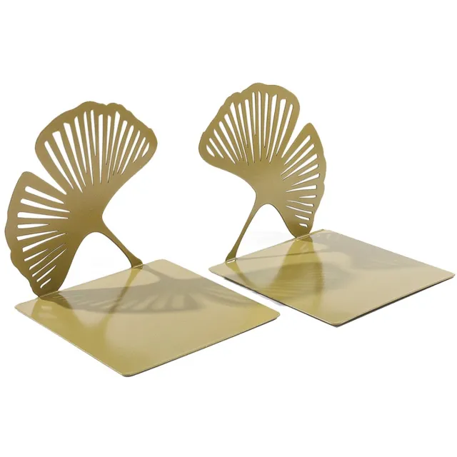 QTTVBTNA Ginkgo Boekensteunen – Set van 2 – Metalen Boekensteunen in Goudkleur – Decoratief Opengewerkt Design Khaki