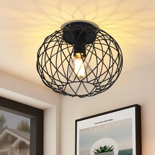 NETTLIFE Plafondlamp Zwart - Plafonniere E27 Lamp - Industrieel - ⌀ 30cm - Exclusief Lichtbron