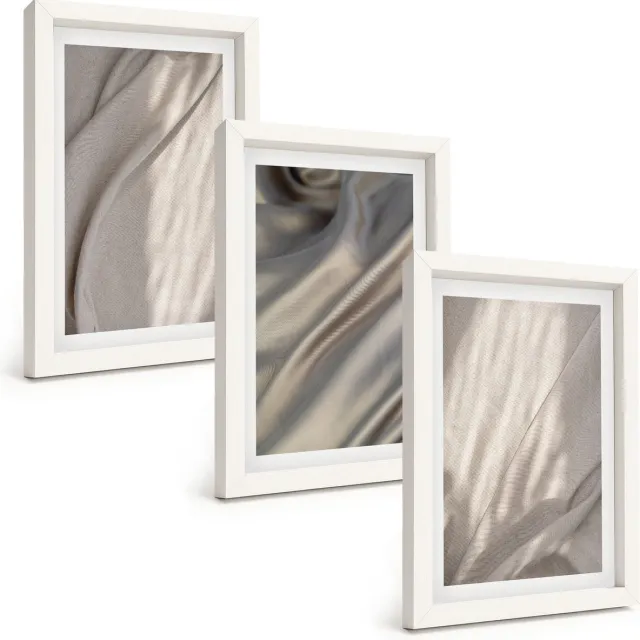 TULUP 3-Delige Schilderij Set - Natuurlijke textielstructuren van dichtbij - Boho - 20x30 - Wanddecoratie - Schilderijen Set - Interieur - Decoratieve Schilderijen Witte lijst