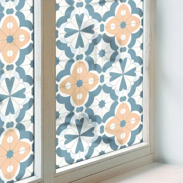 Coloray Privacy Folie Raam - Mozaïekbloemen Anti inkijk Raamfolie Glas in Lood - 200x100 cm - Blauw Melkglas Folie - Zonwerende Raamfolie - Voor de badkamer, keuken en hal. - Privacy Folie Raam Glas in Lood Blauw - Mozaïekbloemen