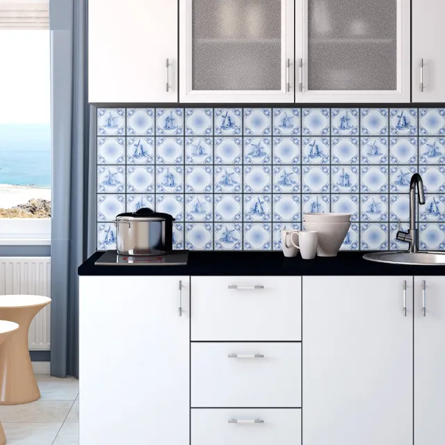 Ambiance Sticker Zelfklevende tegelmuurstickers voor keuken en badkamer - 30 Delftse tegelstickers - 30 stickers 15x15cm Multi color
