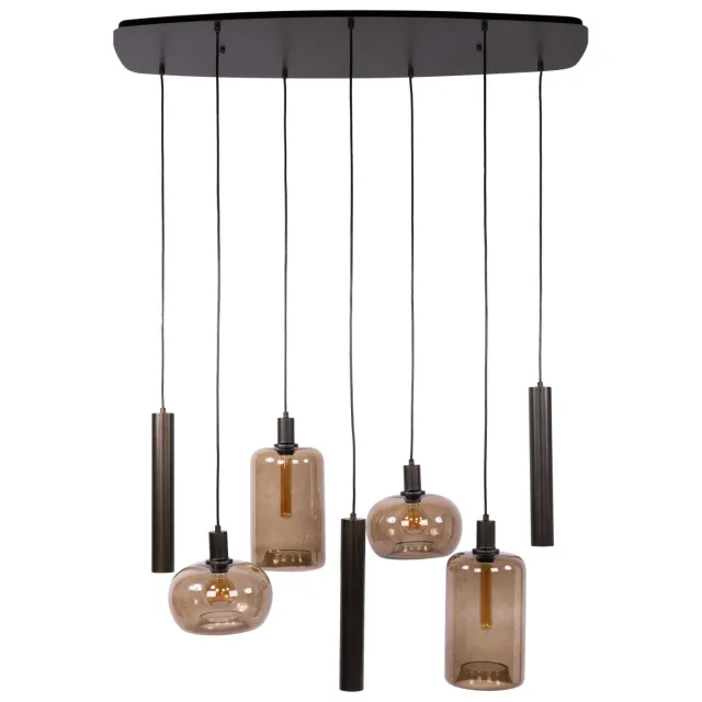 Nest of Nora Hanglamp Nelo - 4+3-lichts - Sienna bruin - Eettafel