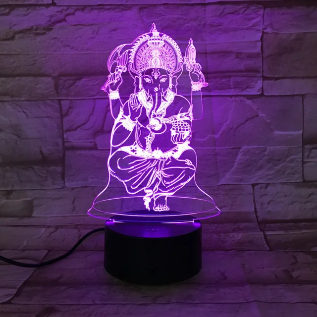 MC Living 3D Led Lamp Met Gravering - RGB 7 Kleuren - Ganesh