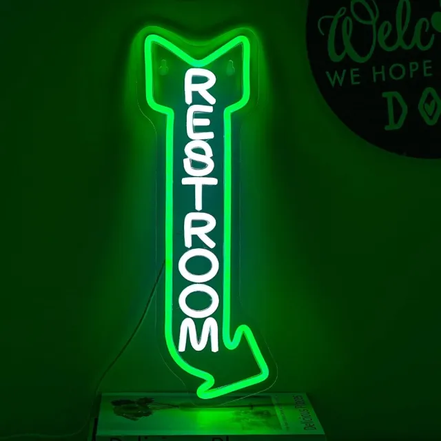 Daity 1 Pack - Badkamer neonlicht - wanddecoratie - toilet neon pijl LED neonbord - badkamer LED-bord - geschikt voor badkamers - hotels - bars (43*16cm) groen