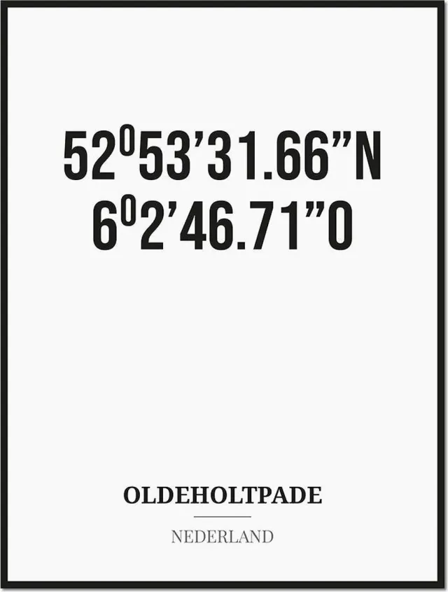 Studio216 Poster/kaart OLDEHOLTPADE met coördinaten zwart, wit