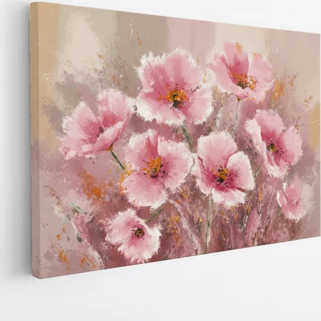 Saammp Canvas Schilderij - Pastel - Roze Bloemen - Abstract - 90x60 - Foto op canvas - Wanddecoratie - Muurdecoratie Woonkamer - Kantoor Decoratie Multicolor