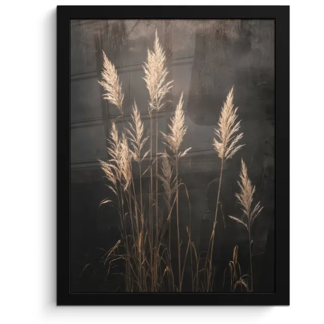 FrameYourWall Poster in lijst - Fotolijst 30x40 cm - Posters - Siergras - Pluimen - Verlichting - Zwart - Posterlijst zwart - Decoratie - Wanddecoratie woonkamer - Muurdecoratie slaapkamer