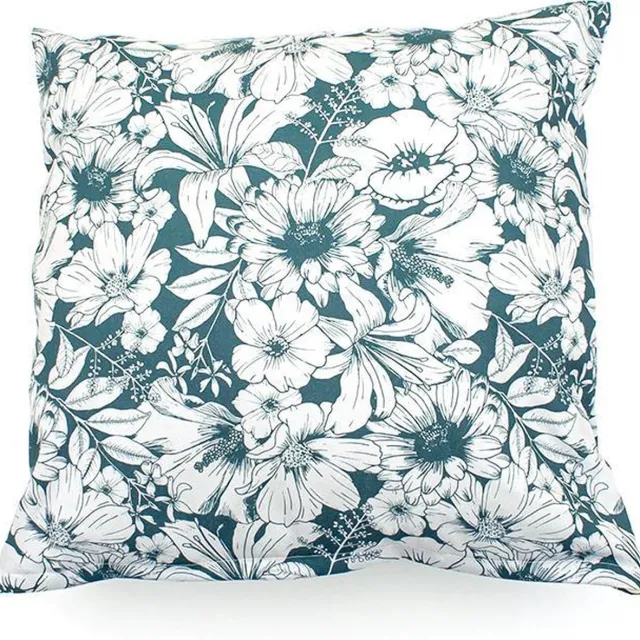 Studio Assorti Kussens woonkamer Flowers in Bloom - kussen - 45x45 cm - groen - bloemen Teal green