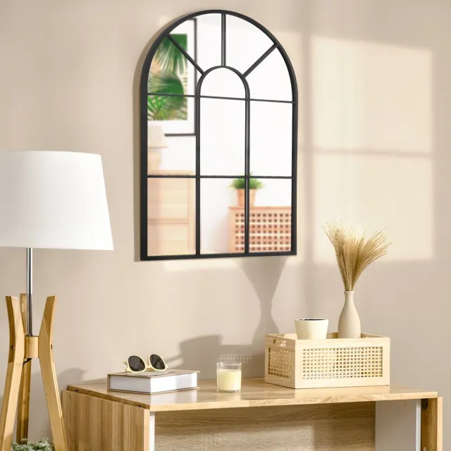 MIVRAY Wandspiegel – Raamontwerp Met Boog – 91 x 60 cm – Metaal – Zwart – Wanddecoratie Voor Woonkamer, Slaapkamer Of Hal