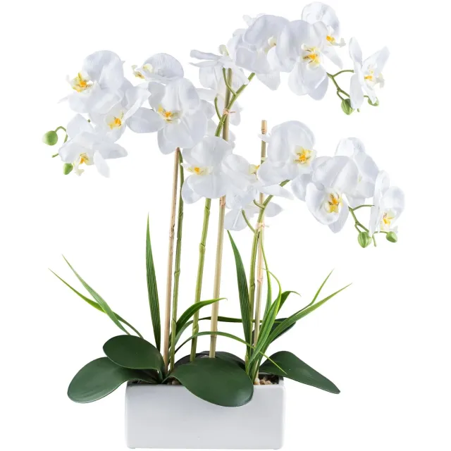 Kopu Kunstorchidee 58 cm - Wit - 3 takken - Witte bak - Phalaenopsis