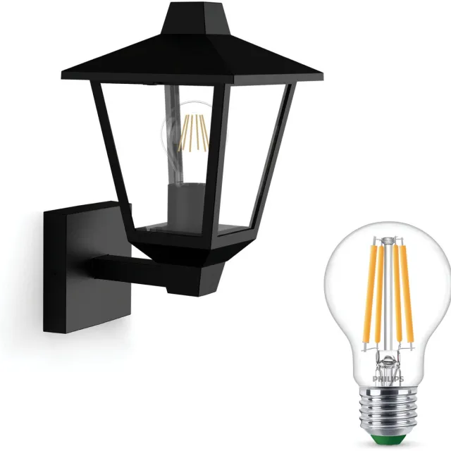 Philips Kinno Wandlamp voor Buiten Up (Zwart) - Buitenlamp - E27 - Warmwit Licht - Niet Dimbaar