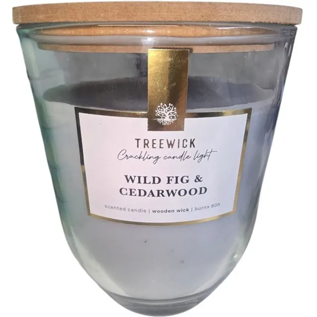 TreeWick Geurkaars Wild fig & Cedarwood, Geurkaars, Kaars in glas, Treewick Grijs