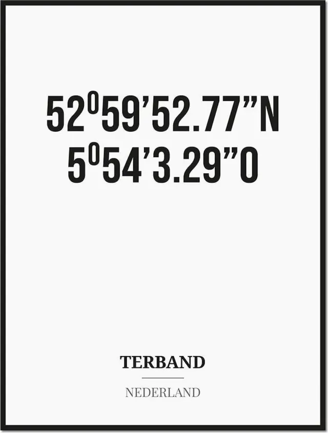 Studio216 Poster/kaart TERBAND met coördinaten zwart, wit