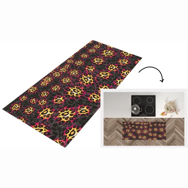 KitchenYeah Keukenloper - Loper keuken - Panterprint - Patroon - Paars - Geel - Keukenloper vinyl