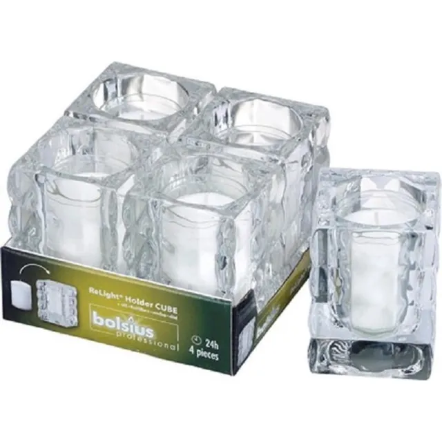 Bolsius Professional 4 stuks - Bolsius - transparant glazen - Relight refillkaarsen houders cube 98/71 met kaars