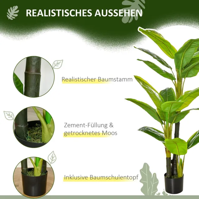FloraGrace Kunstplant Realistische Bananenboom 150 Cm Van Kunststof Groen Voor Binnen En Buiten Met Zwarte Bloempot En 18 Bladeren Green