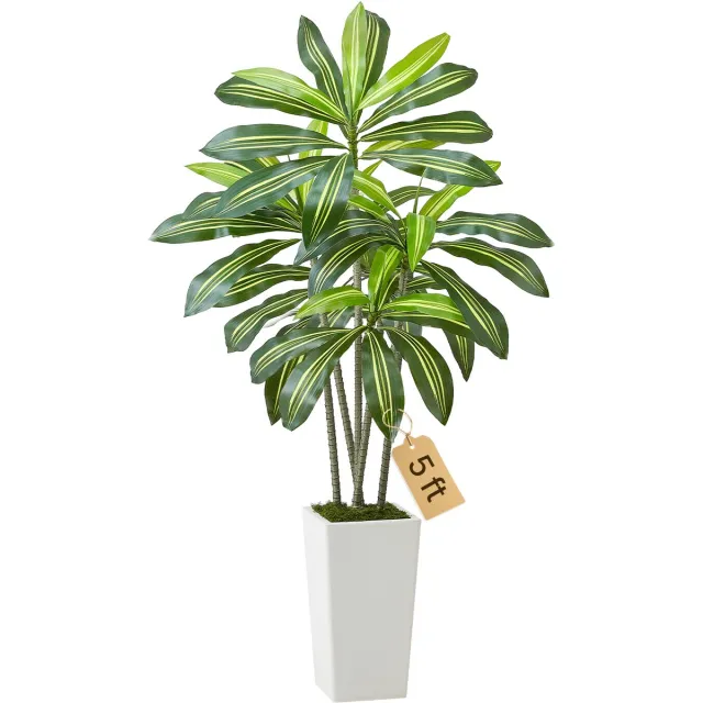 Vevor Kunstmatige Dracaena Boom 1,52m Kunstplant met Witte Pot Kunstboom groen