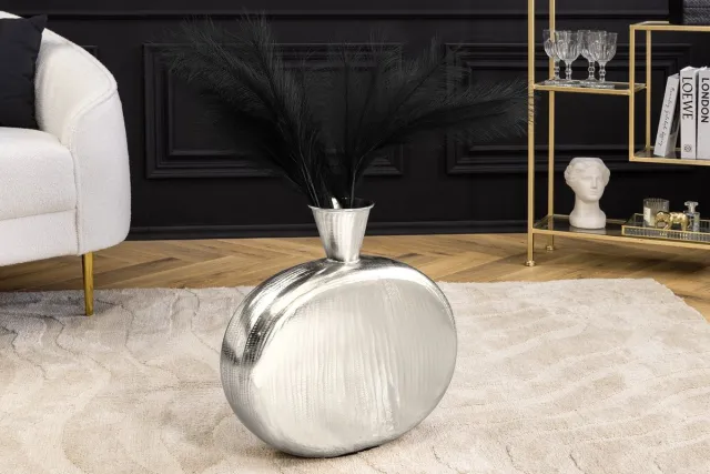Invicta Interior Handgemaakte vaas ORIENT L 50cm zilver metaal gehamerd design - 44867 Zie omschrijving