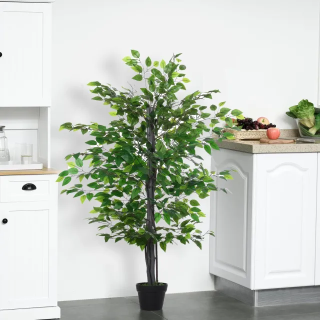 MIVRAY Kunstplant – Natuurgetrouwe Banyanboom – 20 x 145 cm – Kunststof – Groen – Voor Binnen en Buiten – Inclusief Zwarte Pot