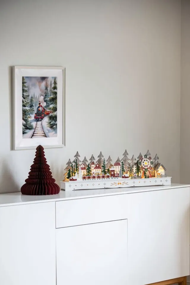 Konstsmide LED Silhouet Kerstdorp | 15 Lichtpunten Warm Wit | 78x25cm | Timer 6u | Batterij/USB | Binnengebruik