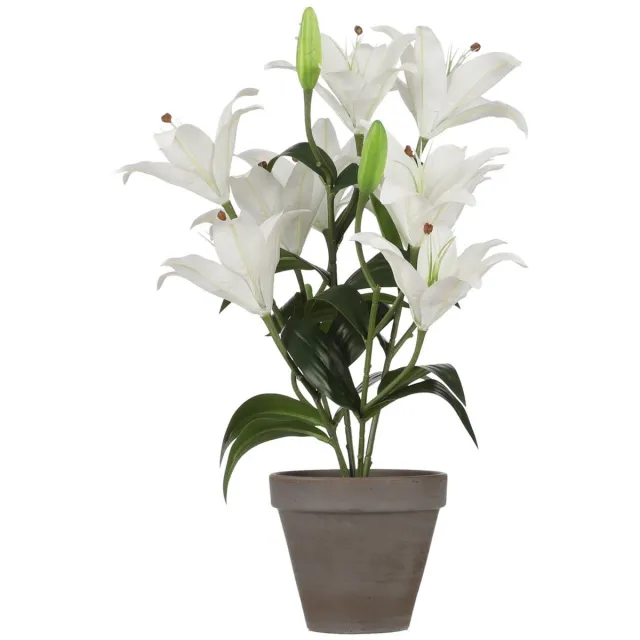 Mica Decorations Tijgerlelie Kunstplant in Bloempot Stan - H47 x Ø45 cm - Wit