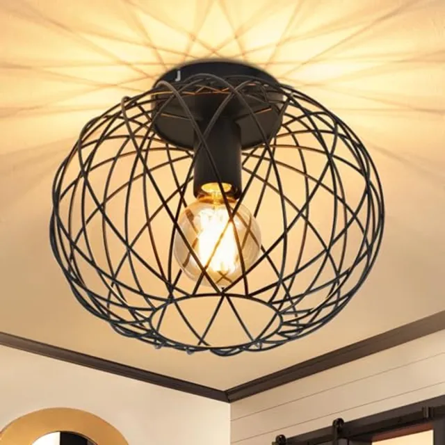 Glitzerlife Plafondlamp - Retro Industriële Design - E27 1 Lamp - Matzwart Metaal - Voor Gang Slaapkamer Keuken - Ø30cm - Zwart