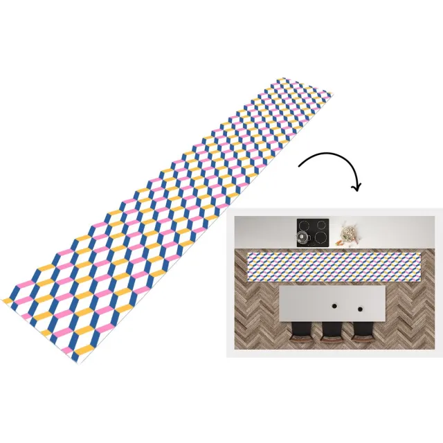 KitchenYeah Keukenloper - Keukenmat - Pastel - Blokken - Patronen - Keuken vloerkleed Multicolor