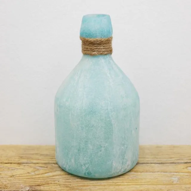 Sense Fles Vaas Frosted Blauw - Glazen vaas- Bloemenvaasje turquoise - Kleine Glazen Flesjes – Mini Fles Vaas