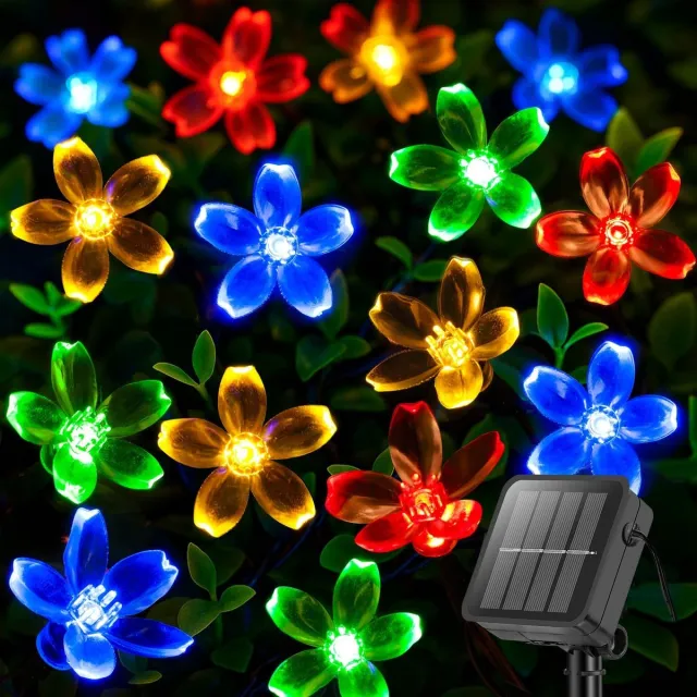 Namajunas Lichtsnoer buiten - Buitenverlichting Lichtslinger - Tuinverlichting op zonneenergie - Kersenbloesem solar lamp - 7 m 50 LED Meerkleurig - Waterdicht - Sfeerverlichting voor tuin, terras, balkon, feest, bruiloft, patio decoratie