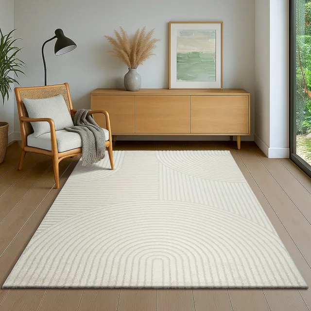 the carpet Everest – vloerkleed met moderne korte pool, hoog-laag effect, 3D-effect, hoge pooldichtheid en aangenaam zacht, geometrisch patroon, crème, 140 x 200 cm crème met etnisch ruitpatroon