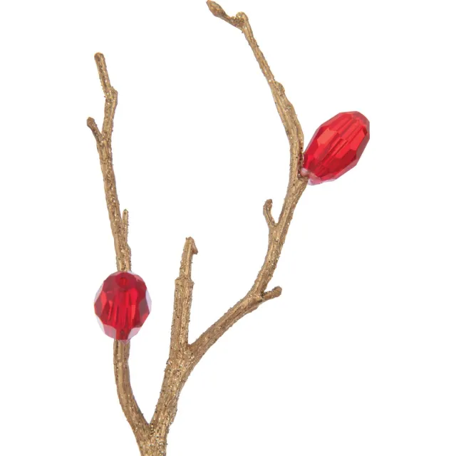 J-Line decoratie Tak Stenen - kunststof - rood/goud - 24 stuks