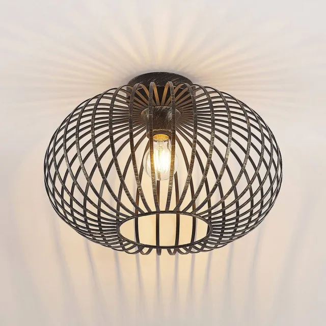 Lindby plafondlamp - 1licht - staal - H: 25.6 cm - E27 - zwart, geborsteld messing
