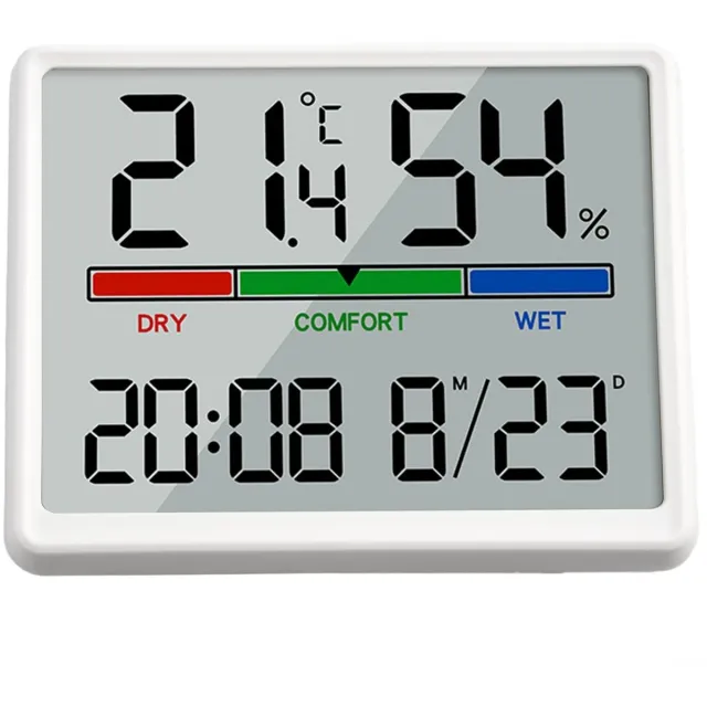 longziming Digitale Kalenderklok – Groot LCD Display met Tijd, Datum, Temperatuur en Luchtvochtigheid – Wand- en Tafelklok – Wit