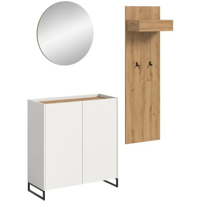 Furnilux Garderobecombinatie met Spiegel - 3-delige Opbergoplossing voor een Stijlvolle Hal - 197x175x32cm Bruin