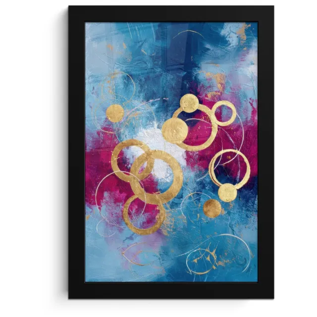 FrameYourWall Poster in lijst - Fotolijst 20x30 cm - Posters - Cirkels - Goud - Abstract - Posterlijst zwart - Decoratie - Wanddecoratie woonkamer - Muurdecoratie slaapkamer