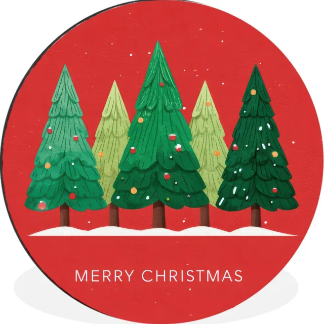 WallCircle Wandcirkel - Muurcirkel - Minimalistisch - Kerstbomen - Rood - Sneeuw - Aluminium - Dibond - 120x120 cm - Binnen en Buiten