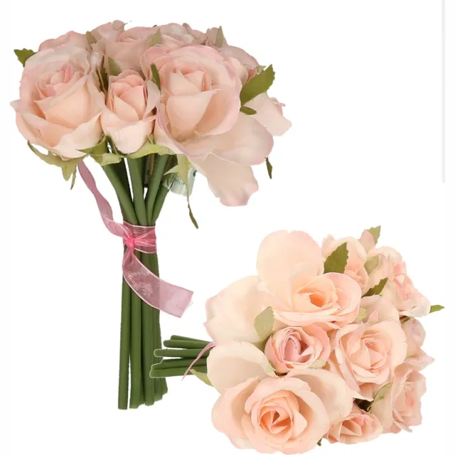 Bellatio Flowers & Plants Topart Boeketje Rozen kunstbloemen - 18x stuks - lichtroze - 20 cm - roos - decoratie