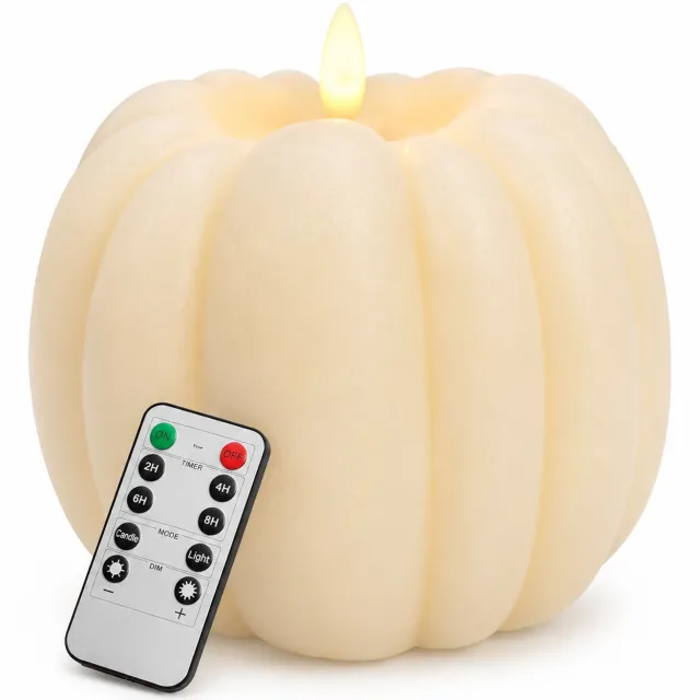 SWGOTA led kaarsen - ivoorkleurige pompoenkaars, 13 x 13 cm, warm licht, voeding met 3 AAA-batterijen, voor herfstdecoratie