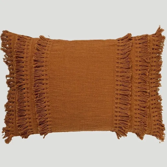 Dutch Decor Sierkussen Fara Brown met binnenkussen 60 x 40 cm/Sierkussen Fara Brown met franjes