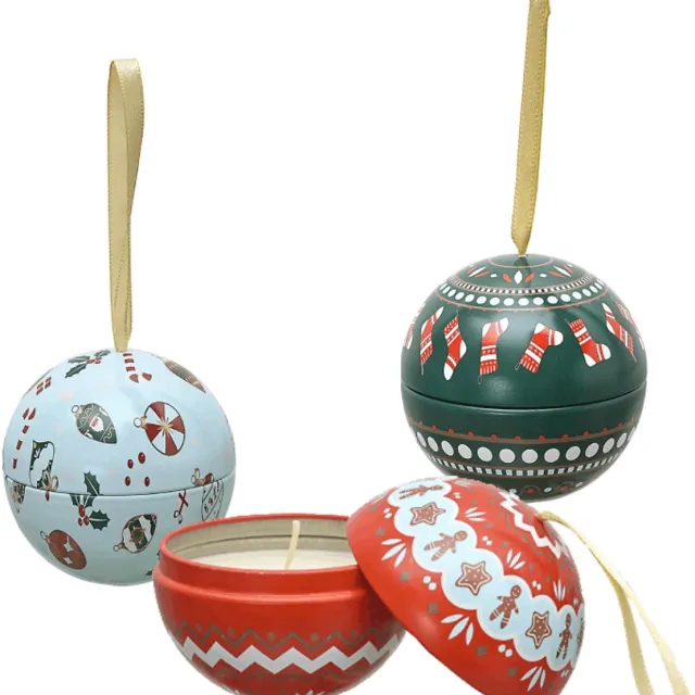 WDMT Kerstballen met Geurkaarsen - Set van 3 - Ø 7 cm - Geurkaars Kerstbal - Kerstdecoratie Kaars - Kaarsen Kerstset Cadeau - Kerstballen Geurkaarsen - Theelichtjes Kerst Blauw
