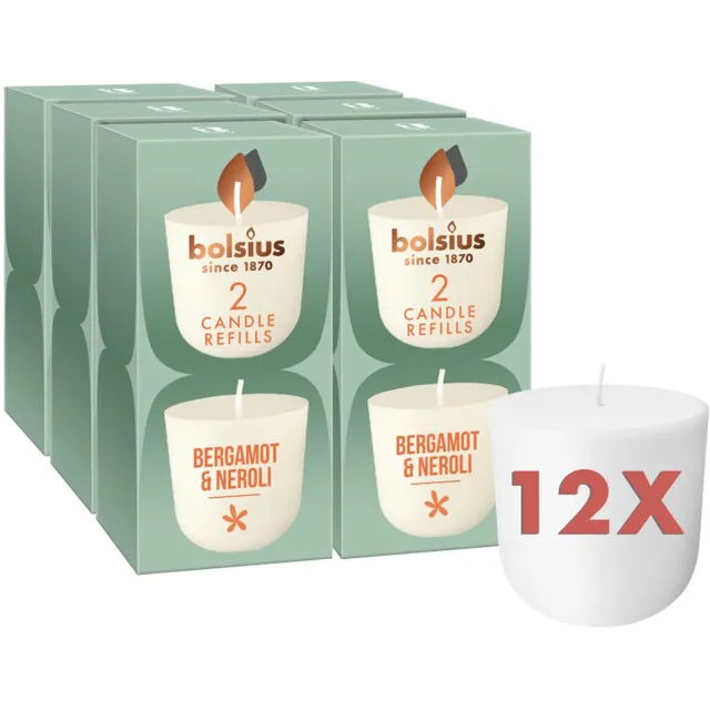 Bolsius CleanLight - 12 Gegeurde Navullingen - Bergamot & Neroli - Navulbare Geurkaarsen